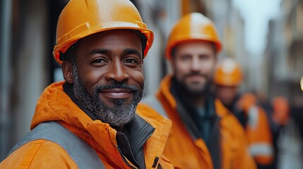 diverse group of construction workers,friendly conversation on professional construction site strong partnership and good relationships,their colleagues diversity and equality in workplace