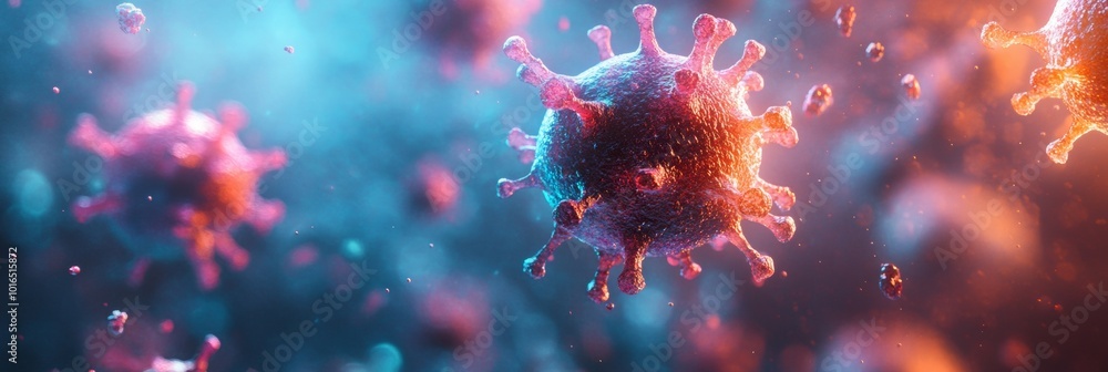Poster vivid depiction of pathogens in a fluid environment, intricate details highlighted, background elega