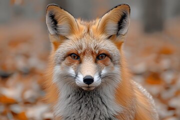 Fototapeta premium Close-Up of Red Fox in Autumn Forest Setting for Wildlife Posters and Prints
