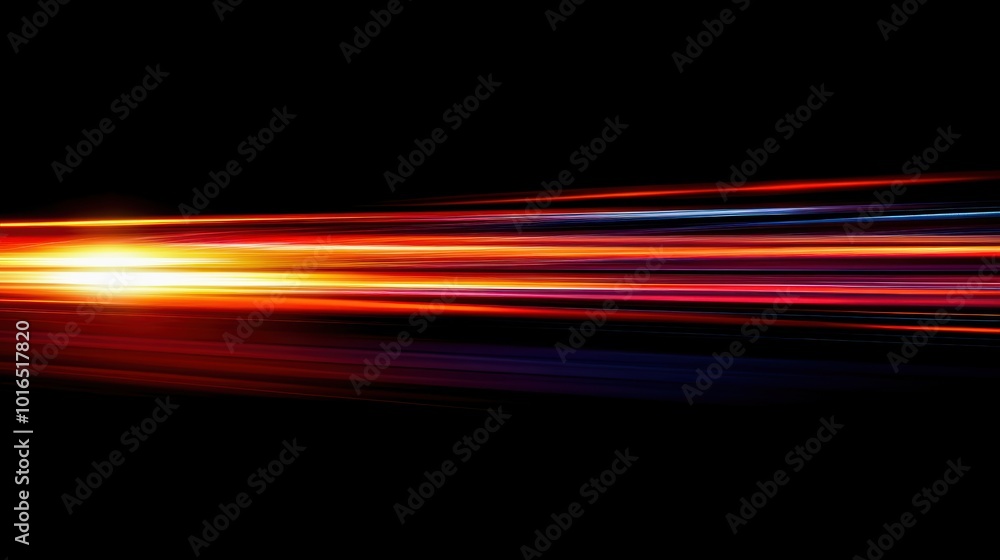 Poster abstract motion blur of colorful light streaks on a dark background, creating dynamic visual energy.