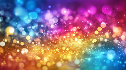 Vibrant bokeh lights create colorful and dreamy background, blending shades of blue, purple, pink, and orange. This enchanting scene evokes sense of joy and celebration. 