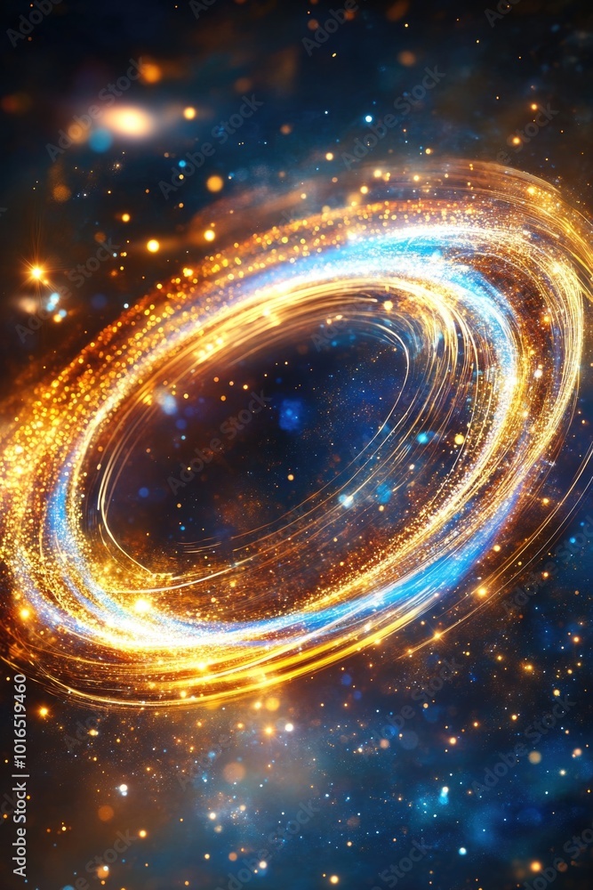 Poster spiral shaped object in the center of a galaxy, useful for space and astronomy illustrations.