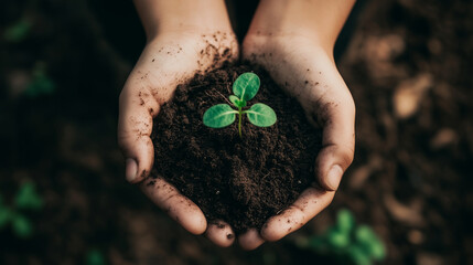 Close-Up of Hands Holding Seedling in Rich Soil – Symbol of Growth and Sustainability