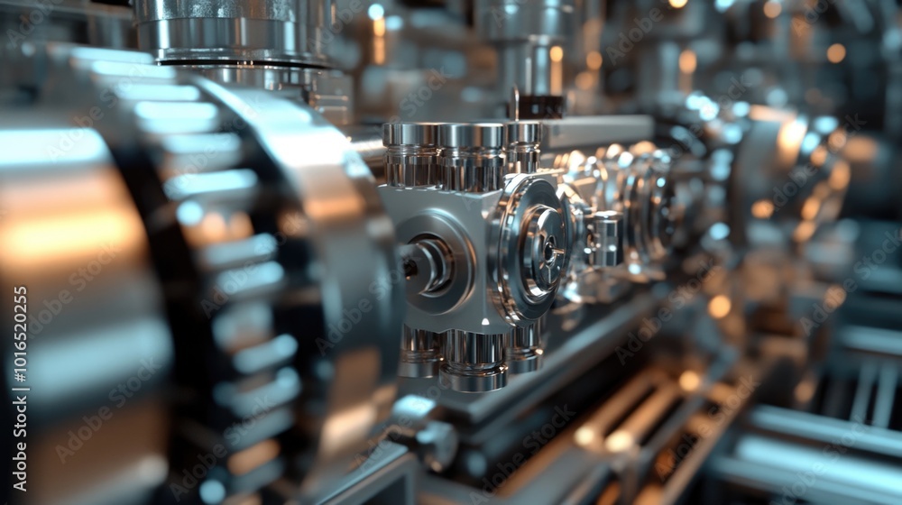 Poster A close-up view of a machine in a factory setting, suitable for use in industrial or technical contexts.