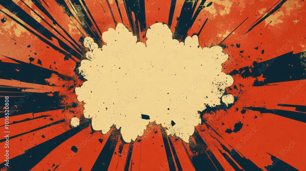 Poster dynamic explosion design with vibrant red and orange colors, featuring a blank center for text or gr