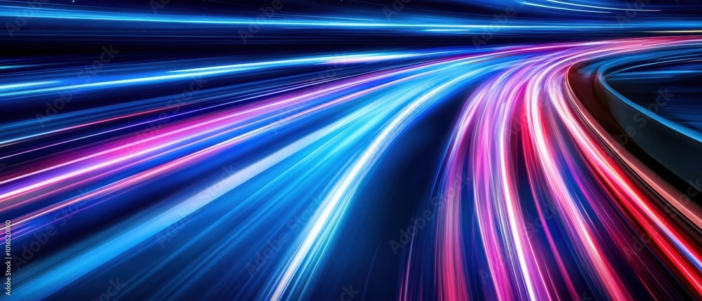 Poster dynamic light trails in vibrant colors create a futuristic, abstract background effect.