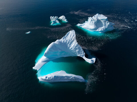 giant icebergs in Greenland, aerial view