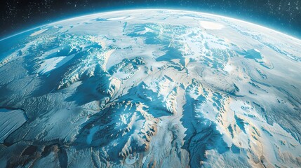 Fototapeta premium Satellite View of Earth Showing Climate Change Effects with Smaller Polar Ice Caps and Expanded Desert Regions