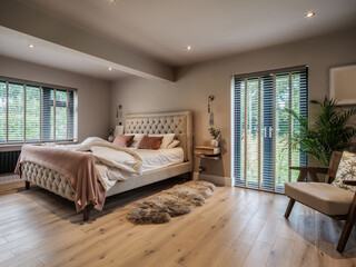 Luxury furnished bedroom with french doors