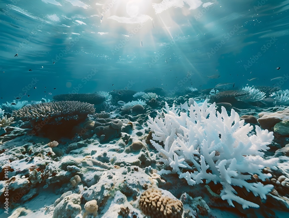 Poster Bleached Coral Reef Representing the Devastating Impacts of Global Warming on Marine Ecosystems