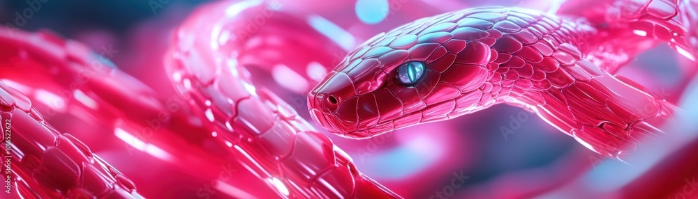 Poster glistening scales of a sharp-eyed snake in the night a stunning close-up of a reptile with sharp eye