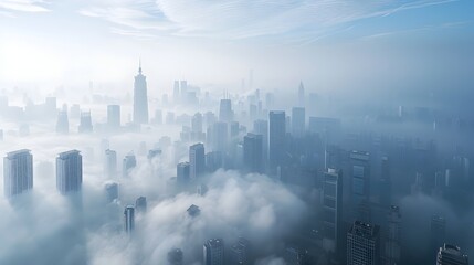 Fototapeta premium Aerial View of Smog Shrouded Megacity Representing Global Warming Challenges