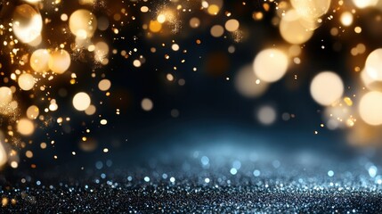 A mesmerizing array of sparkling bokeh orbs illuminates a golden festive scene, offering a magical and enchanting background for celebration themes.