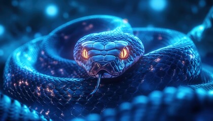 Fototapeta premium Nocturnal Snake Glowing in Moonlight, A Mystical Creature of the Night with Shimmering Scales Snake Photography Reptile Photography Wildlife Photography