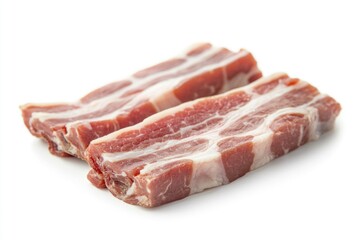 Fototapeta premium Two slices of crispy bacon stacked on top of each other.