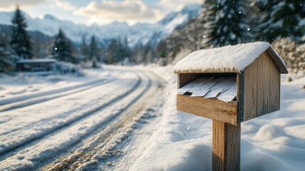 Naklejka premium Snowy Mailbox Overflowing with Letters to Santa Claus, Holiday Wishes and Christmas Cheer in a Winter Wonderland