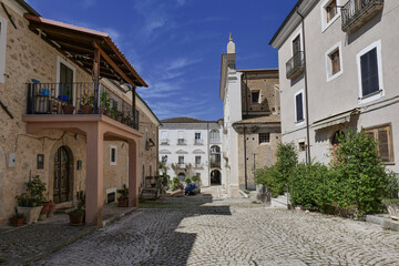 A street between the old houses of Casalvieri in Lazio, Italy.