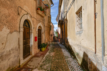A street between the old houses of Casalvieri in Lazio, Italy.