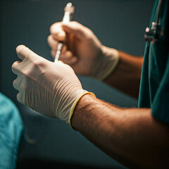 Operating Room Focus: A Surgeon Prepares a Syringe