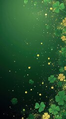 Bright green backdrop features scattered clovers and golden coins celebrating luck and prosperity