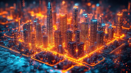 Fototapeta premium futuristic abstract city model showcasing gis geodata mapping concept,vibrant digital layers and intricate urban details.illustration