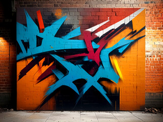 abstract oil painting, large brushstrokes graffiti on brick wall.