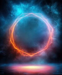 Naklejka premium Abstract Neon Circle with Glowing Smoke Background.