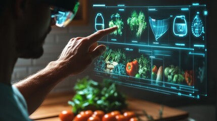 Futuristic digital interaction with culinary ingredients