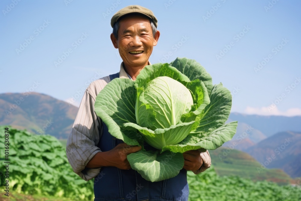 Canvas Prints Happy asian farmer cabbage vegetable portrait.