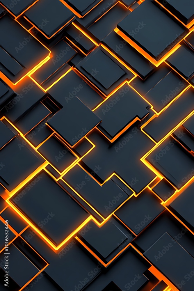 Poster dynamic abstract background in orange and black, showcasing intricate geometric patterns with diagon