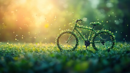 healthy green lifestyle concept person riding a bicycle indicating eco tourism the joy of physical activity promoting environmentally friendly transportation and travel.stock image