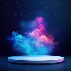 Abstract Cosmic Stage with Blue and Pink Nebula