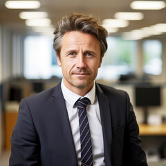 Naklejka premium Confident businessman in modern office with professional attire