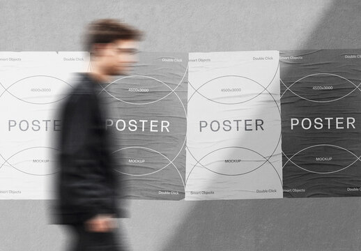 4 Glued Posters Mockup With Generative AI