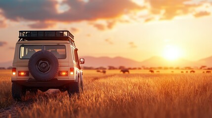 Off-Road Adventure in Scenic Golden Sunset Landscape