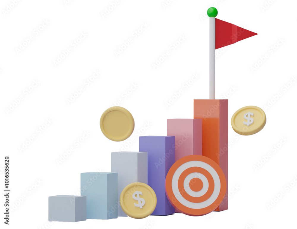 Poster business chart graphics and statistics isolated on transparent background. 3d render.