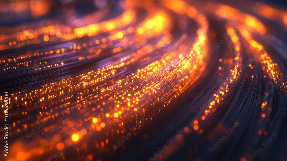 Poster abstract glowing lines with shimmering particles creating a dynamic visual effect.