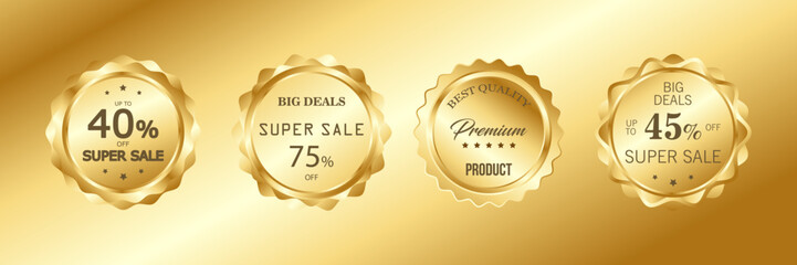 Gold Premium Sale Badges with Discount Offers and Luxury Design


