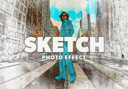Urban Sketch Photo Effect Mockup