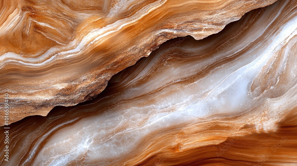 Poster detailed image of natural stone textures exhibiting wavy patterns in brown and white, creating an im