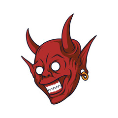 Red devil head mascot illustration. Demon head logo emblem vector.