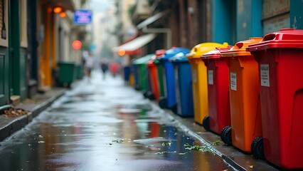 Colorful Trash Bins in Urban Alley