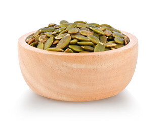 Pumpkin Seed in wood bowl on white background