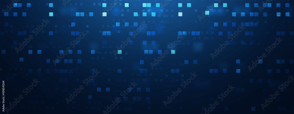 Poster abstract technology blue background banner, communication square shape data coding virtual computer 