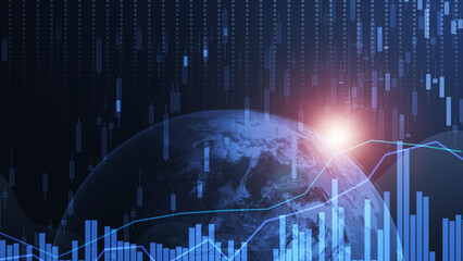 World financial economic stuck exchange market, graphical chart graph price trending raising economy, investment risk taking action invest in trading trending, AI illustration banner background