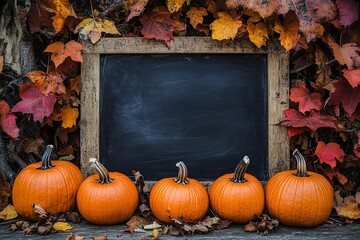 thanksgiving decoration, blackboard background captured from above (top view, flat laying). Layout with free text space
