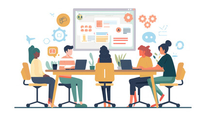 A remote leader facilitating a discussion on teamwork best practices, with a focus on regular check-ins, clear communication, and accountability.