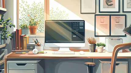 A remote nonprofit team member's home office setup, complete with communication tools, donation tracking software, and a clean, organized workspace.