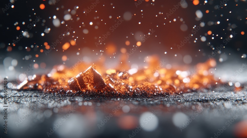Poster this image captures glowing embers and bright sparks against a dark background, creating a dynamic a