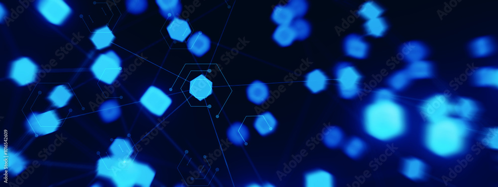 Aufkleber business digital cyberspace technology concept, digital atom cell waveform plexus computer tech art 